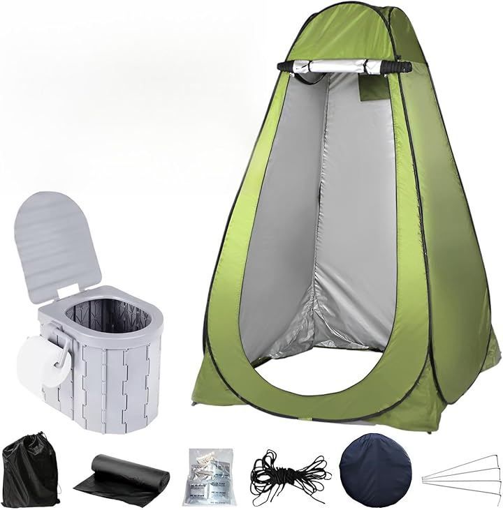 heizi トイレ用テント 簡易トイレ セット キャンプ 携帯トイレ 折り畳み トイレテント 防水 グリーンｘグレー 120 x 190 cm
