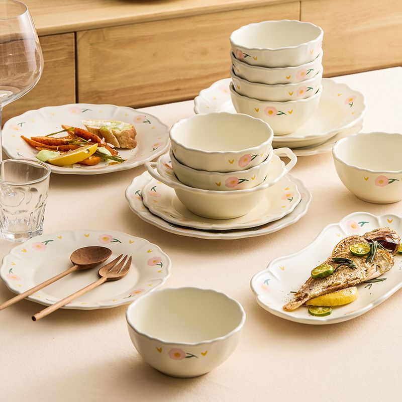 新品未使用 芍薬花柄陶器食器セット 碗 家庭用 2025 新モデル キッチン