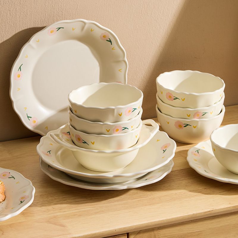 新品未使用 芍薬花柄陶器食器セット 碗 家庭用 2025 新モデル キッチン