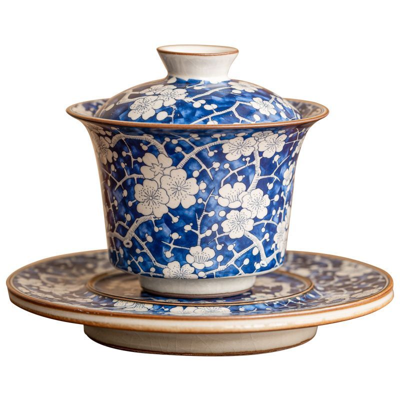 新品未使用 宋 汝窯 氷 梅花 三才 蓋碗 ティーカップ 1 個 大型 茶碗