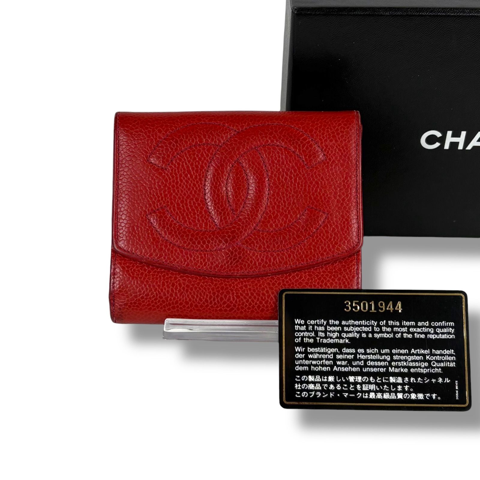CHANEL シャネル コンパクトウォレット 二つ折り財布 レッド 赤