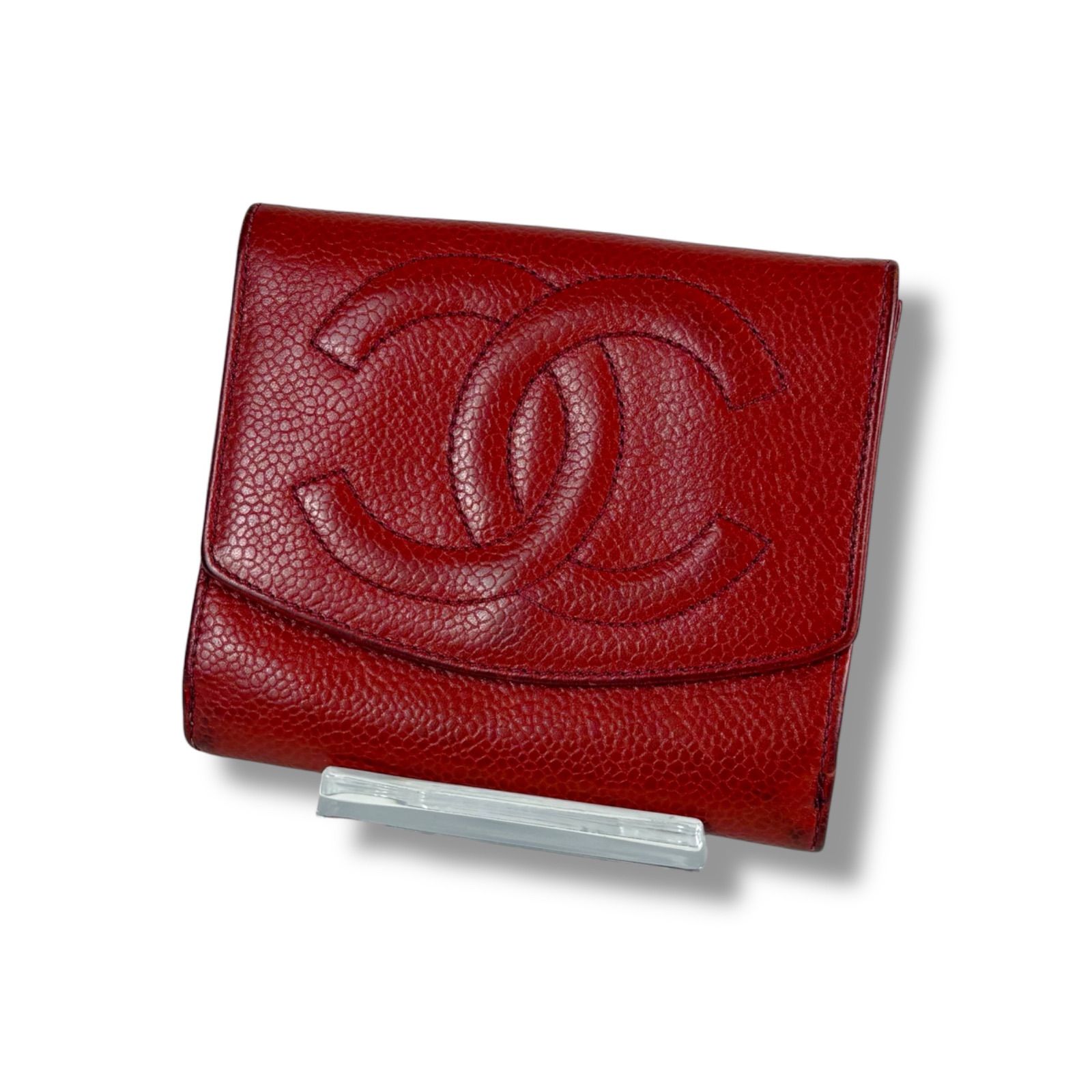 ゆかり【CHANEL キャビアスキン　ココマーク　二つ折り財布　RED】 CHANEL シャネル コンパクトウォレット 二つ折り財布 レッド 赤