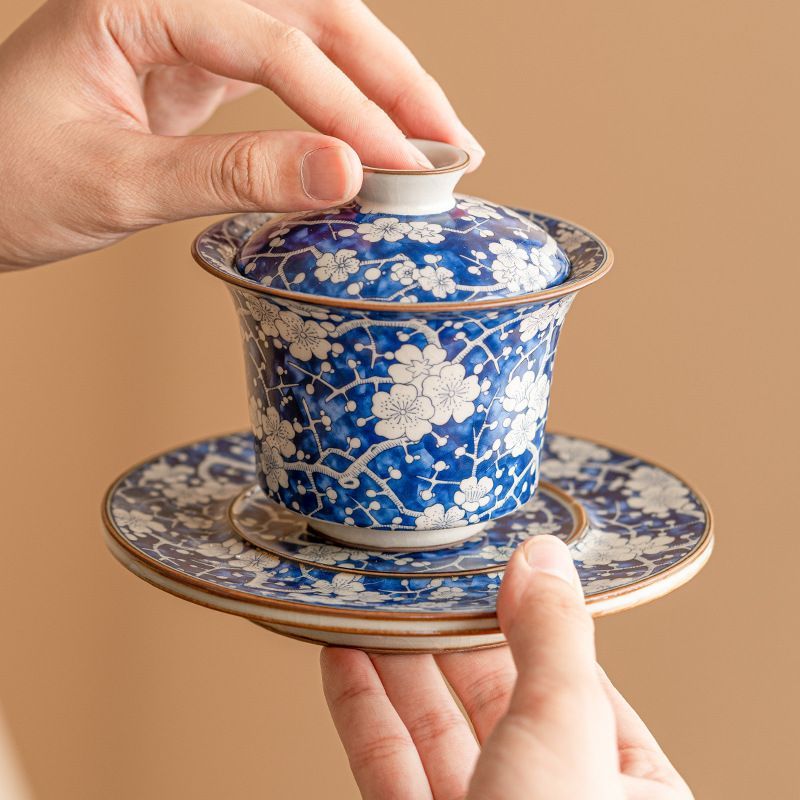 新品未使用 宋 汝窯 氷 梅花 三才 蓋碗 ティーカップ 1 個 大型 茶碗