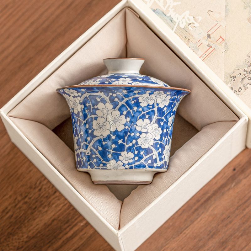 新品未使用 宋 汝窯 氷 梅花 三才 蓋碗 ティーカップ 1 個 大型 茶碗