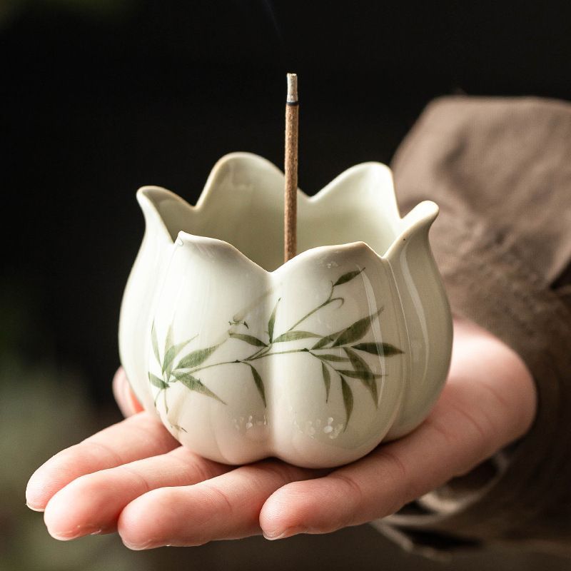 新品未使用 手作り 翠 文竹 放 香炉 香立て 香台 香 香点 香器 陶磁器