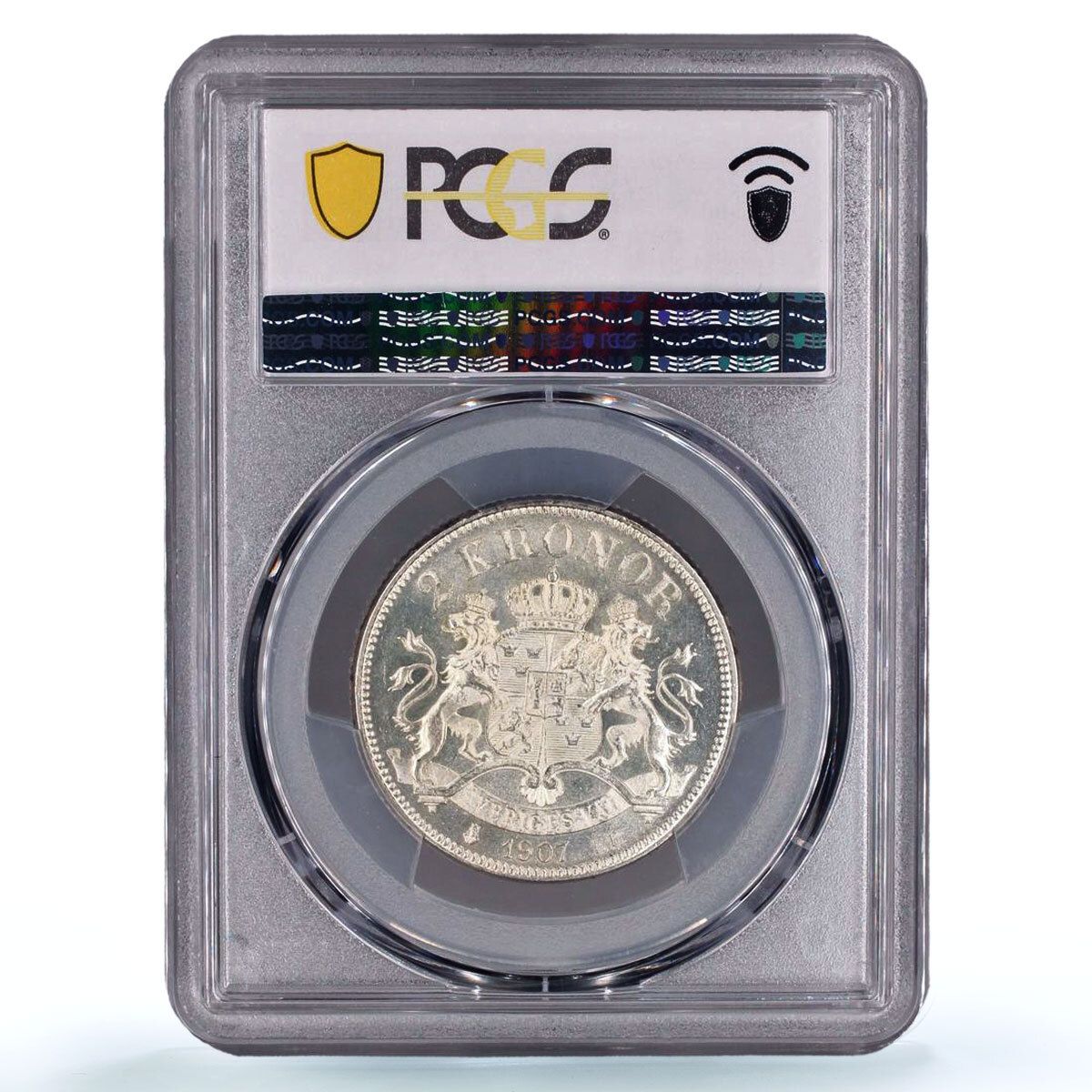 スウェーデン 2クローナ オスカル2世 貨幣 KM-773 MS63 PCGS 銀貨 1907