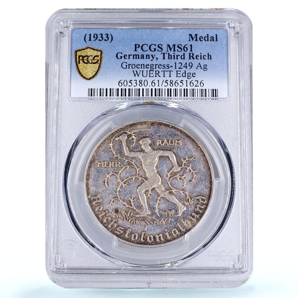 ドイツ第三帝国帝国帝国連邦グロネグレス-1249 MS 61 PCGS Ag メダル