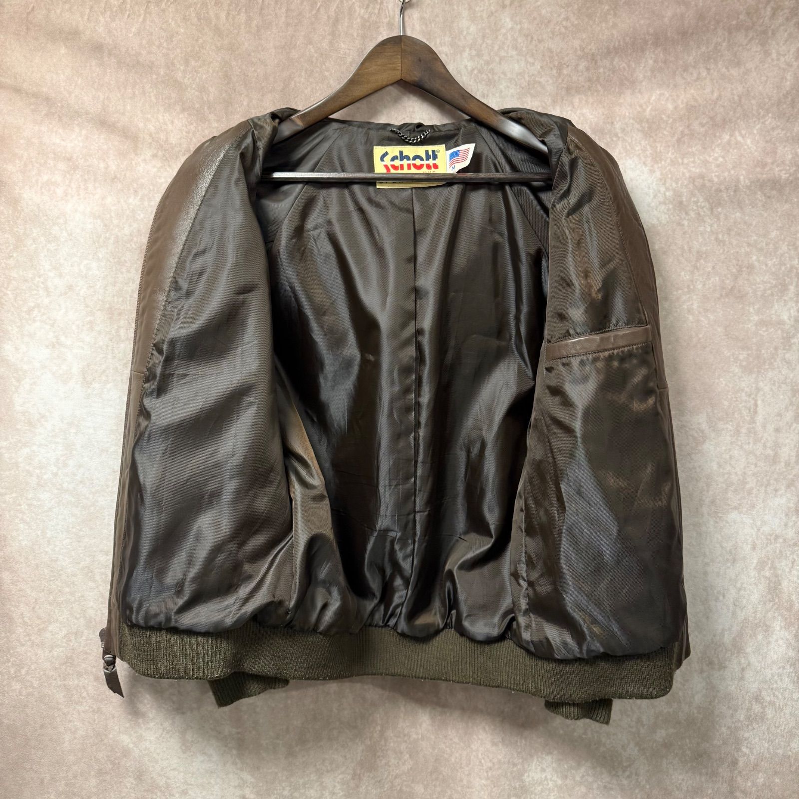 Schott ショット レザージャケット パーカー 羊革 ラムレザー ブラウン
