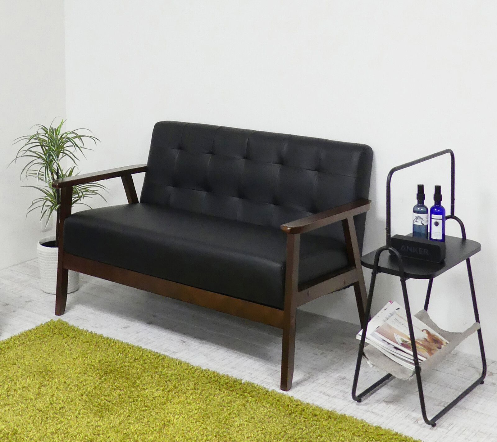  2Pソファ ブラック 二人掛け 座り心地の良い ソファー 2人掛け 天然木 合成皮革 シンプル コンパクト スタイリッシュ おしゃれ リビング 組立式 ソファカバーリング北欧 2人掛け 3人掛けソファ ソファ ソファベッド