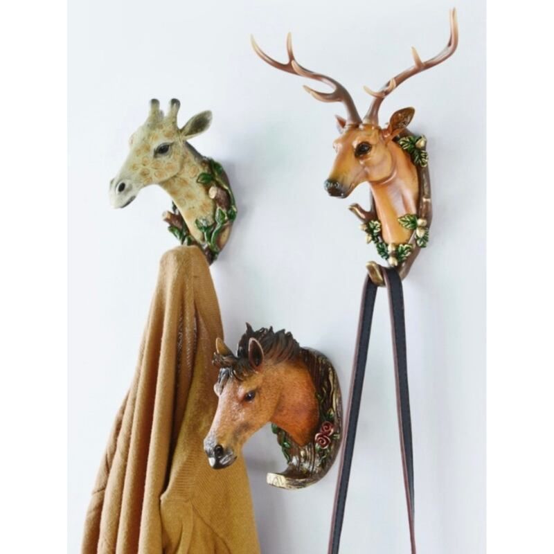 新しい未使用 壁掛けフック ウォールフック アニマル ヴィンテージ 馬 鹿 動物 スタイル 手彫り おしゃれ インテリア 装飾フック レトロモ