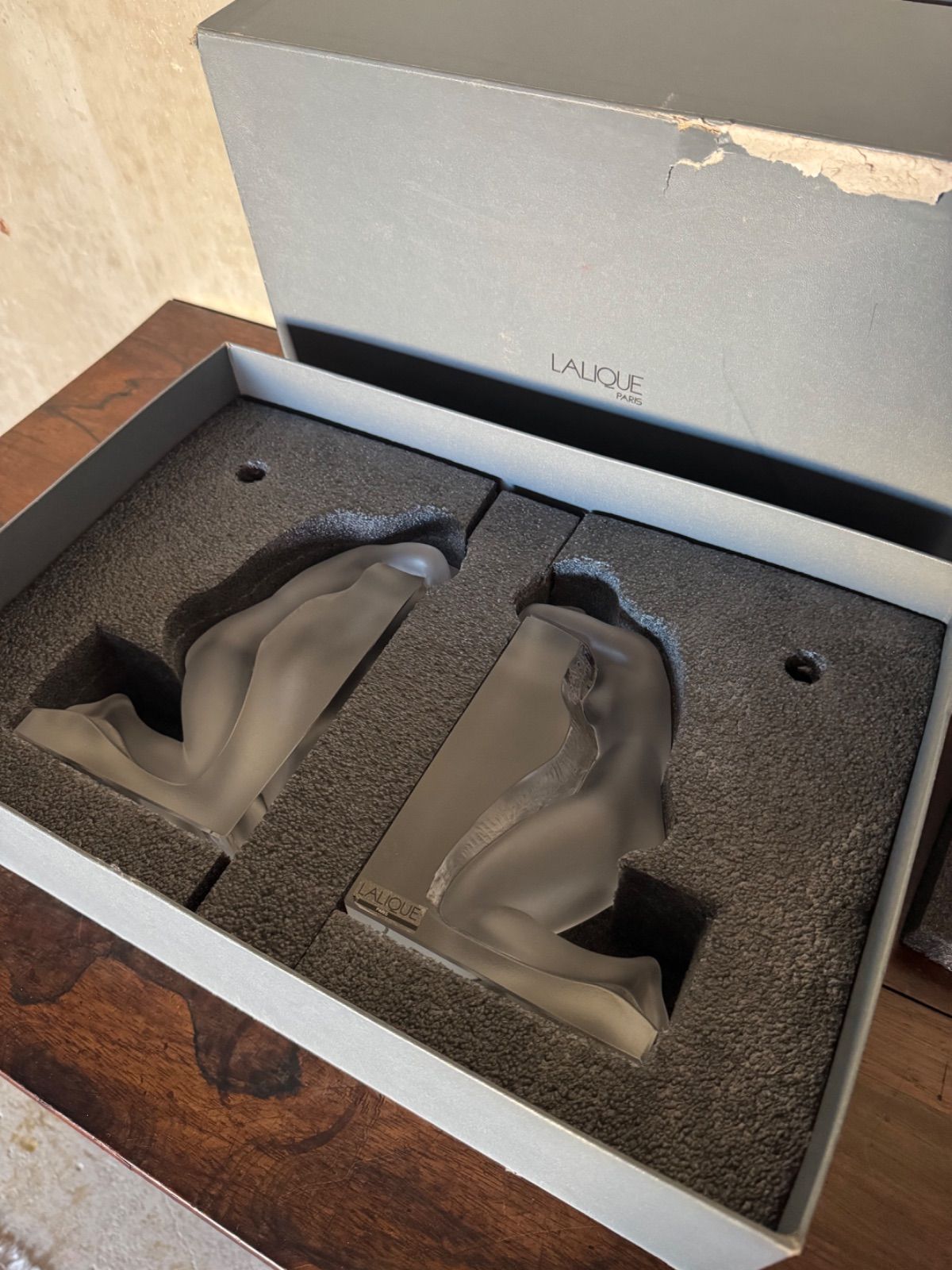 LALIQUE ラリック「レブリー」ブックエンド 裸婦像 フロストグラス