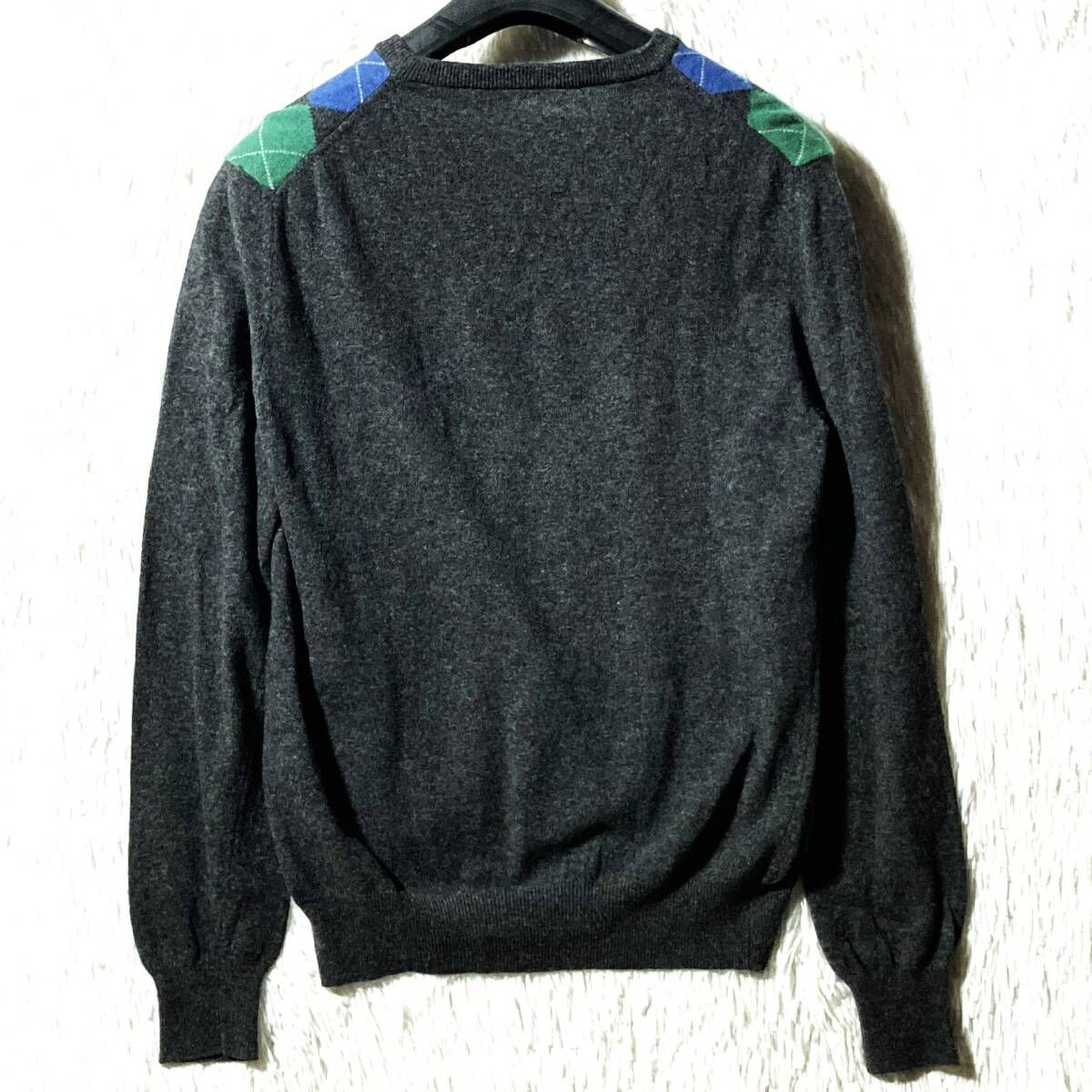 PapasMADE IN ITALY高品質イタリア製アーガイル Vネック ウールニット 