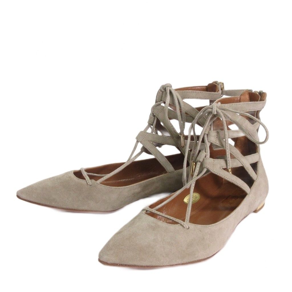 アクアズーラ AQUAZZURA 美品 パンプス スエード バックジップ グレー