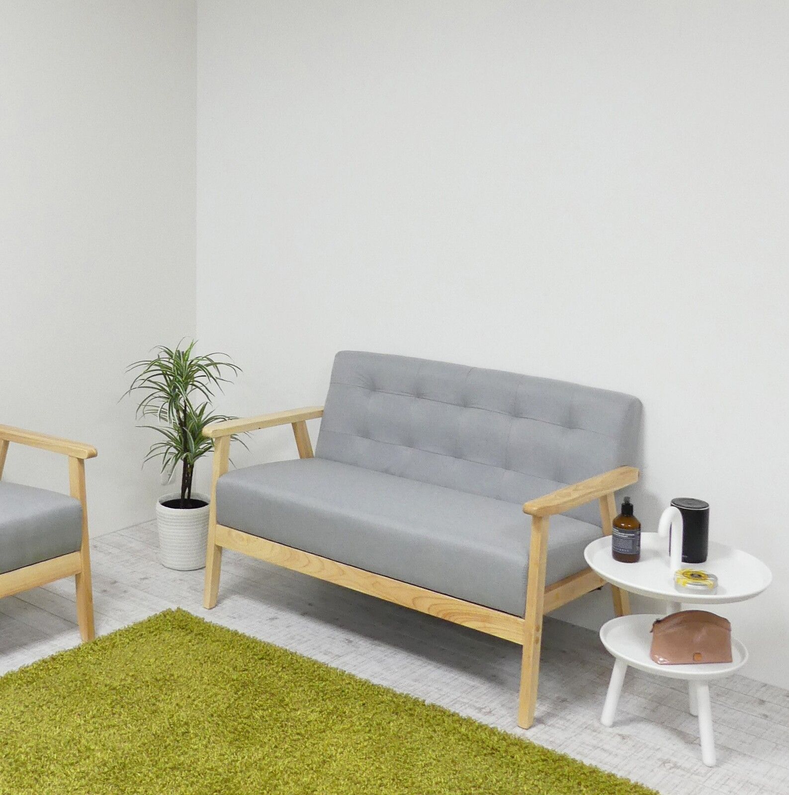  2Pソファ グレー 二人掛け 座り心地の良い ソファー 2人掛け 天然木 シンプル コンパクト スタイリッシュ おしゃれ リビング 組立式 ファブリックストライプ 2人掛け 3人掛けソファ ソファ ソファベッド