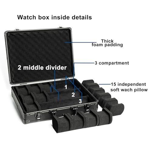  15スロットアルミ時計ケース デラックス腕時計収納ボックスディスプレイオーガナイザー 最大55 mmの大型時計にフィット 27415 a 1 c その他 キッチン 食器