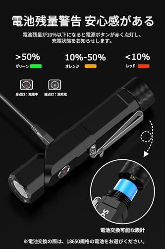  Philips フィリップス ledライト 小型 懐中電灯 強力 フラッシュライト 1000ルーメン 高輝度 Type-C充電式 首振り 作業灯 90°回転|18650電池交換可|クリップ付|マグネット|低電量提示 L字 L型 胸ラ 32615 c 28 その他 キッチン 食器