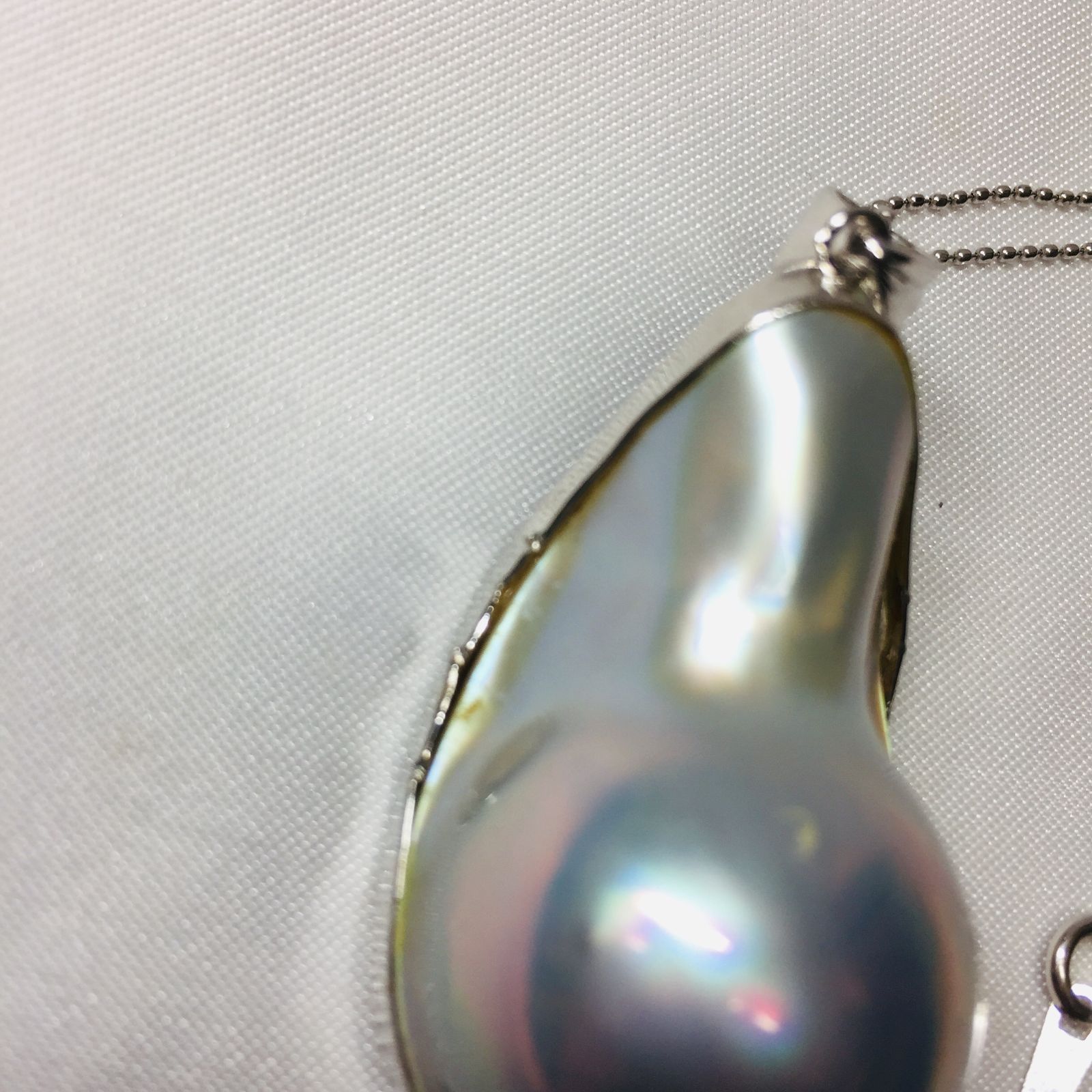 S【K14WG】ホワイトゴールド マベパール ペンダント ネックレス