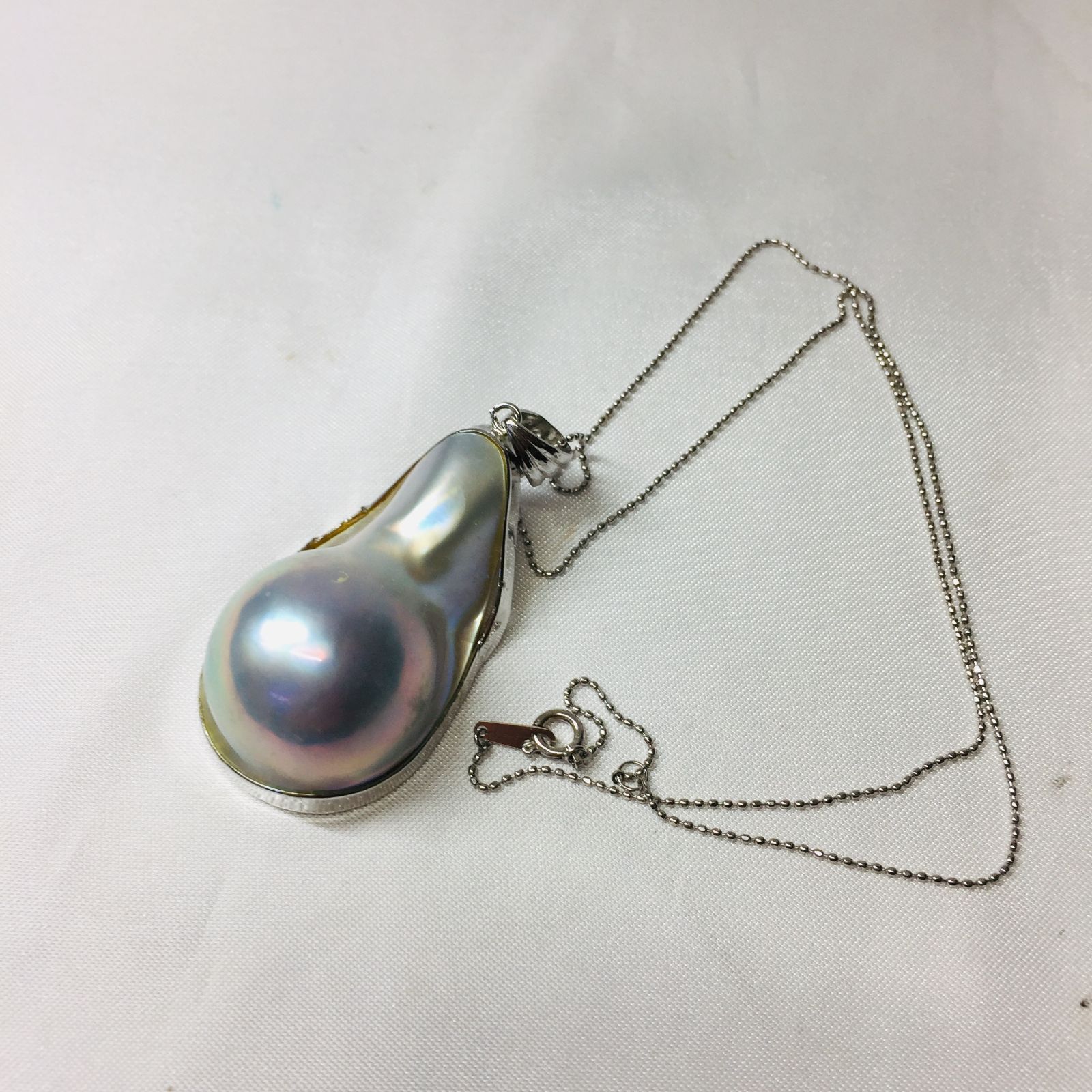 S【K14WG】ホワイトゴールド マベパール ペンダント ネックレス