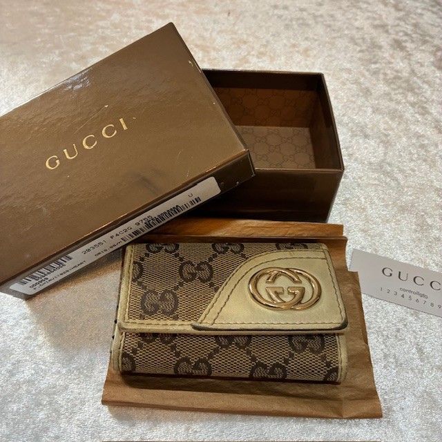 グッチ GUCCI GGキャンバスレザー インターロッキング ベージュ