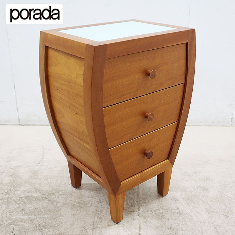 ポラダ社　アクタス　porada 木製サイドテーブル チェリー材　美品 ◇展示品◇ porada ポラダ ACTUS アクタス 3段チェスト/サイドチェスト