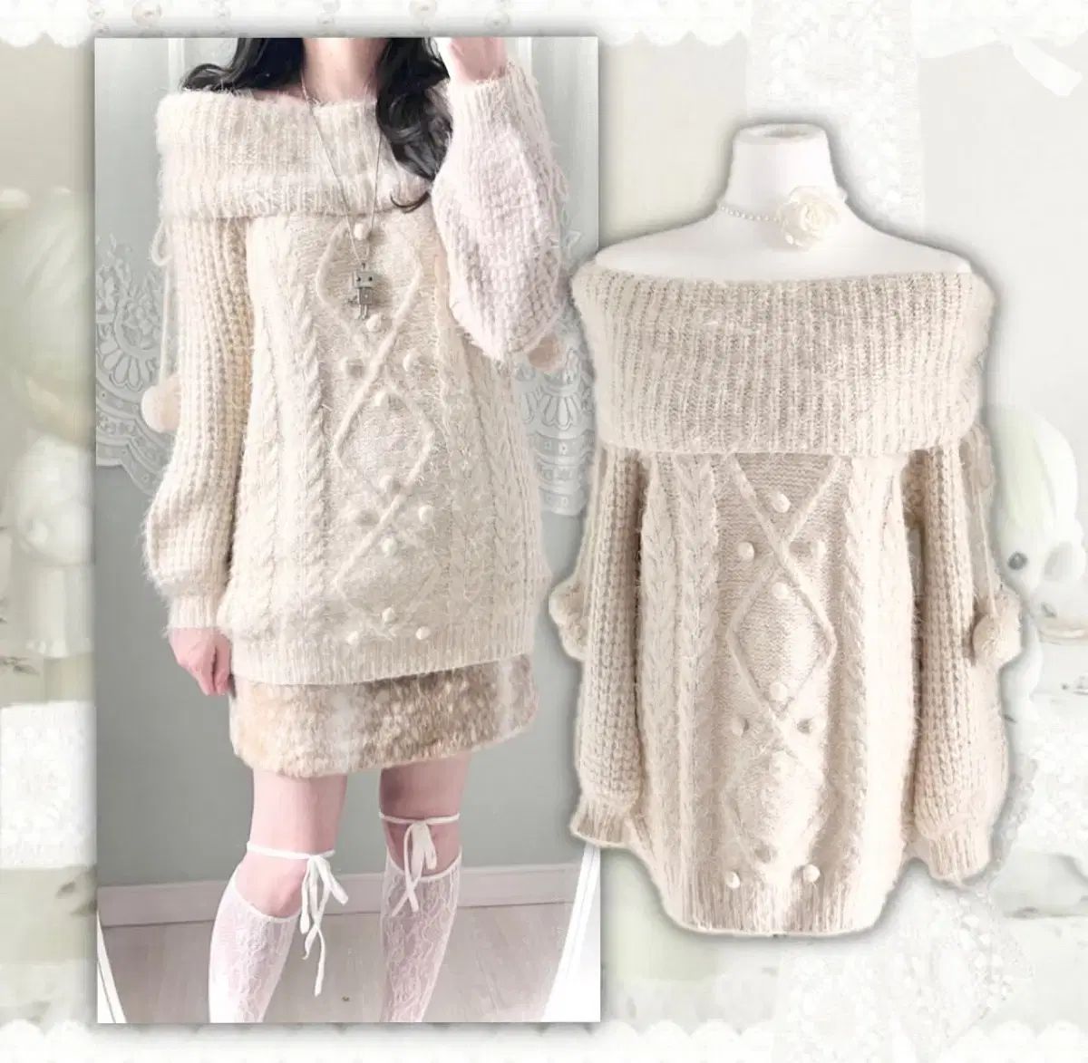 リズリサ ピンク オフショルダー ポンポンニット ピンタレスト 姫