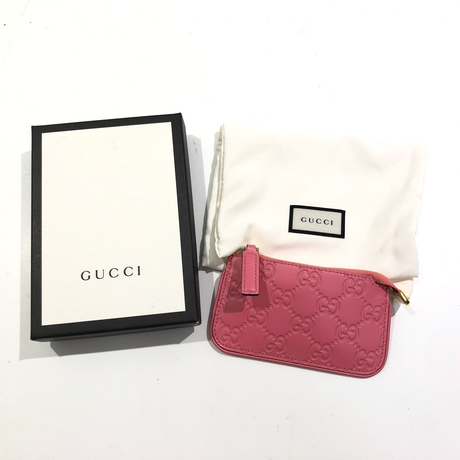 七重浜85-8-080123nh] GUCCI グッチ レザーコインケース ピンク 233183