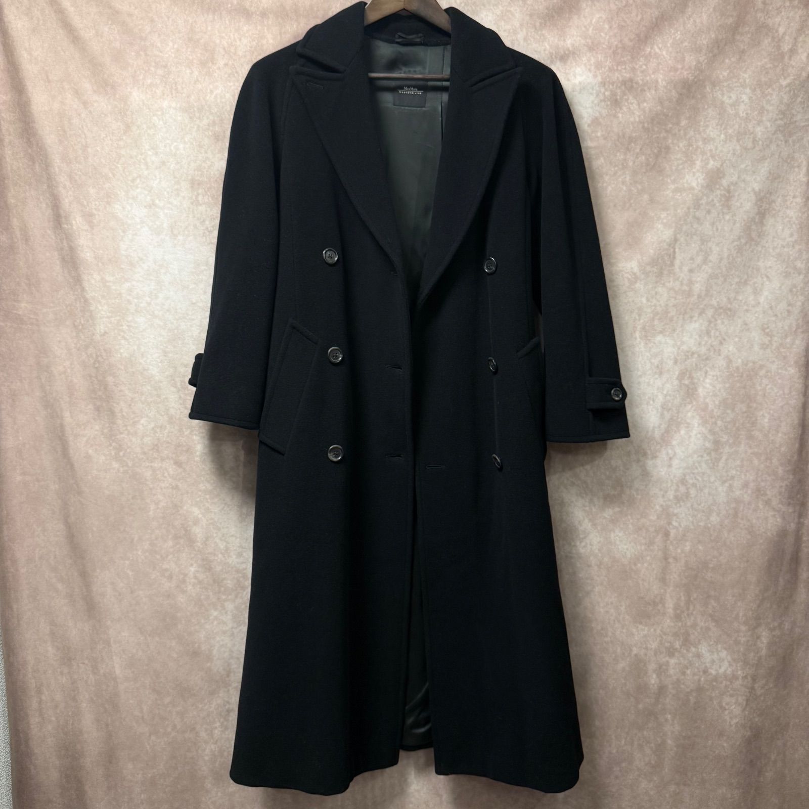 MaxMara黒 チェスターロングコート ウール混合 MaxMara WEEKEND マックスマーラ ウィークエンド 黒 ロングコート