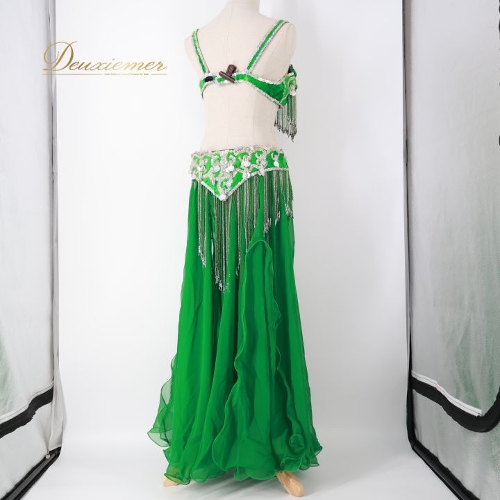 ベリーダンス オリエンタル 衣装 上下セット グリーン系 トップス