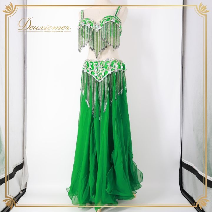 ベリーダンス オリエンタル 衣装 上下セット グリーン系 トップス