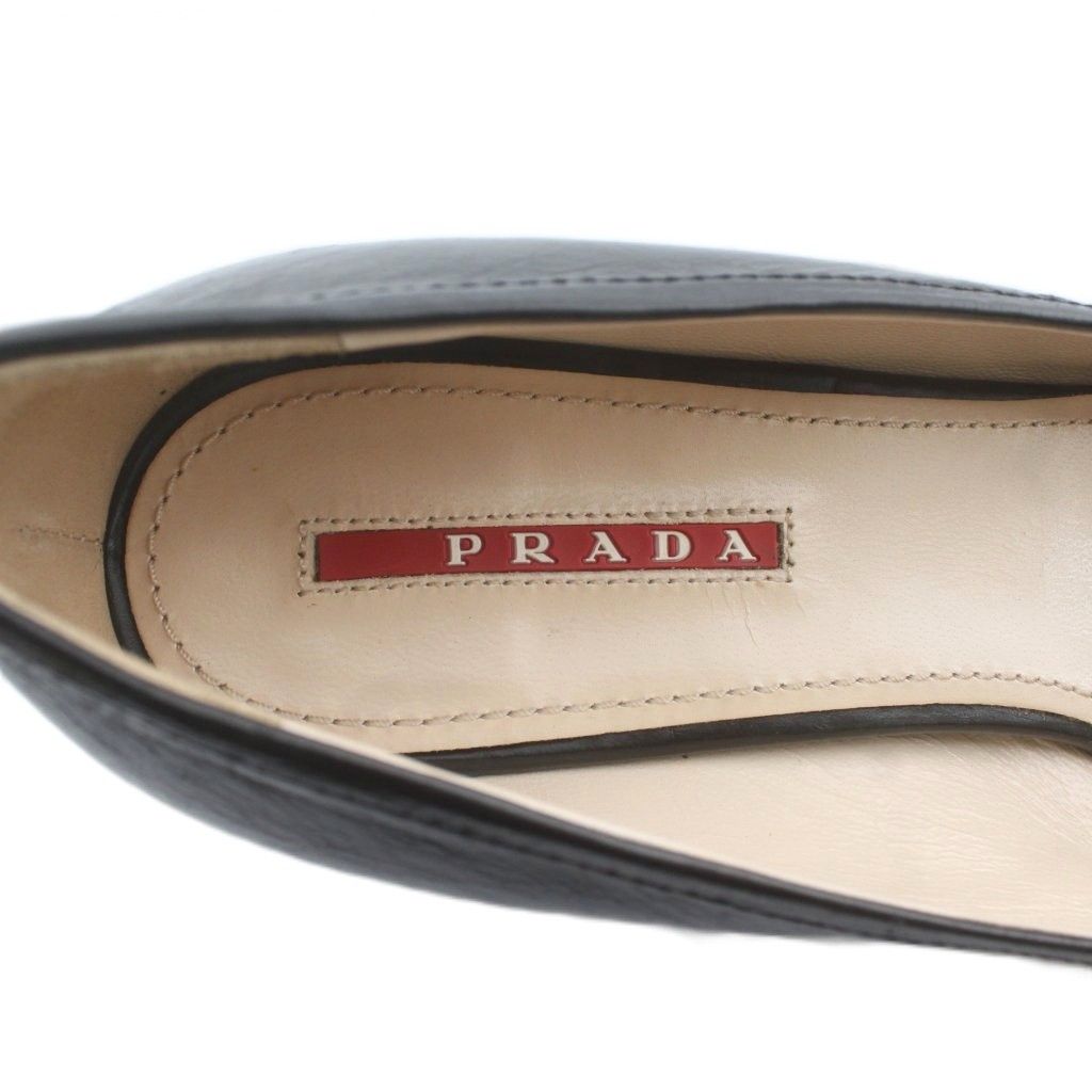 プラダ PRADA パンプス エナメル レザー ラウンドトゥ ヒール リボン