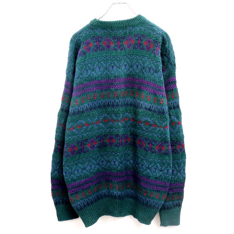 90s USA製 vintage Eddie Bauer 総柄 コットン ニットセーター メンズ
