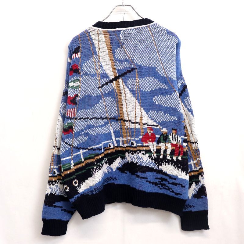 90s USA製 vintage 総柄 コットン ニットセーター メンズ 表記Lサイズ