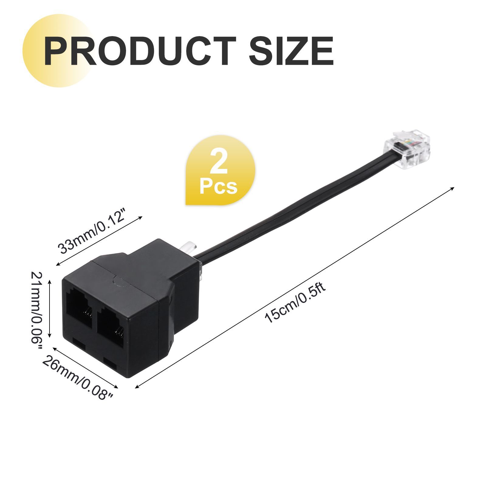 uxcell 2個 電話分配器 電話アダプター RJ11 6P4C 2分岐プラグ 電話