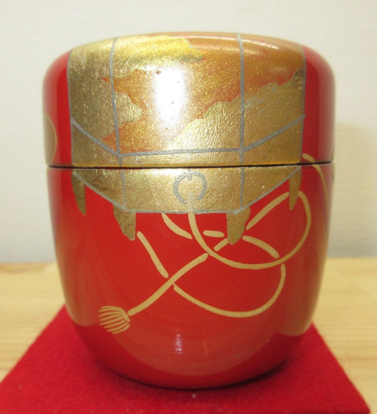 逢絢亭・新品】茶道具 棗 中棗 山中塗 朱塗 貝桶蒔絵 木製 中村湖彩 共