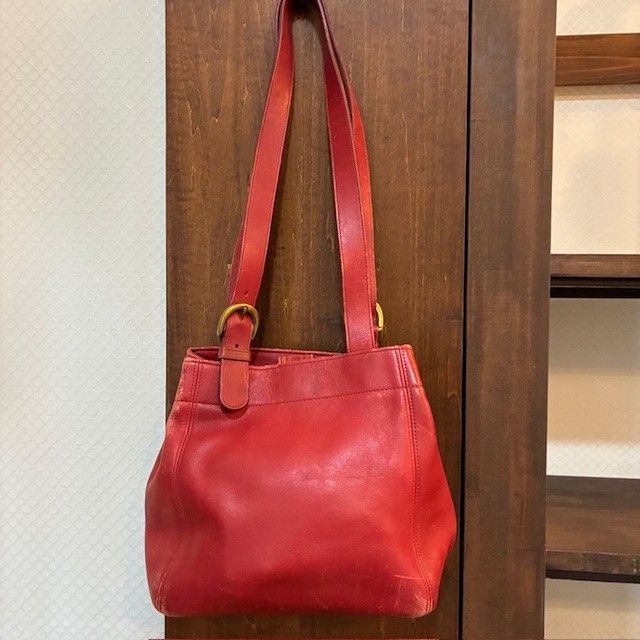 美品✨Old Coach トートバッグ グラブタンレザー USA製 グリーン コーチ COACH オールドコーチ USA製 レッドグラブタンレザー