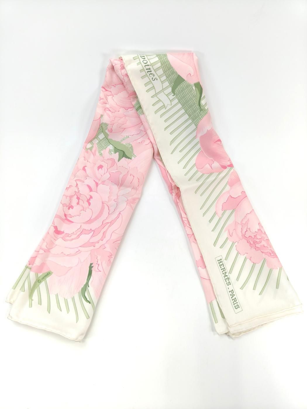 HERMES エルメス カレ90 Les Pivoines 芍薬 シルク スカーフ ピンク