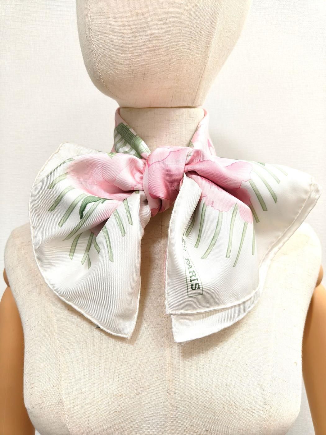 HERMES エルメス カレ90 Les Pivoines 芍薬 シルク スカーフ ピンク