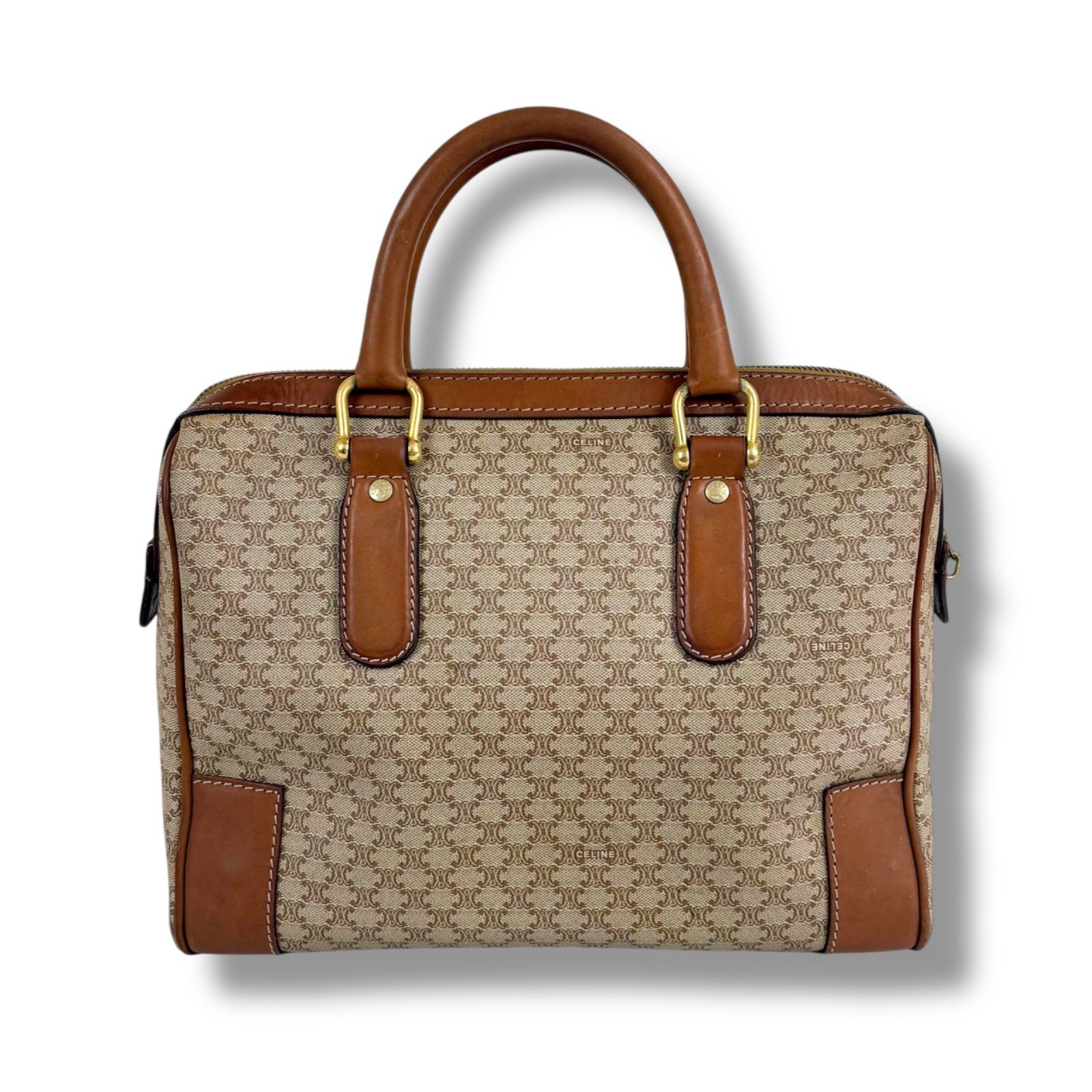 セリーヌ CELINE ミニボストンバッグ マカダム柄 ベージュ PVCレザー