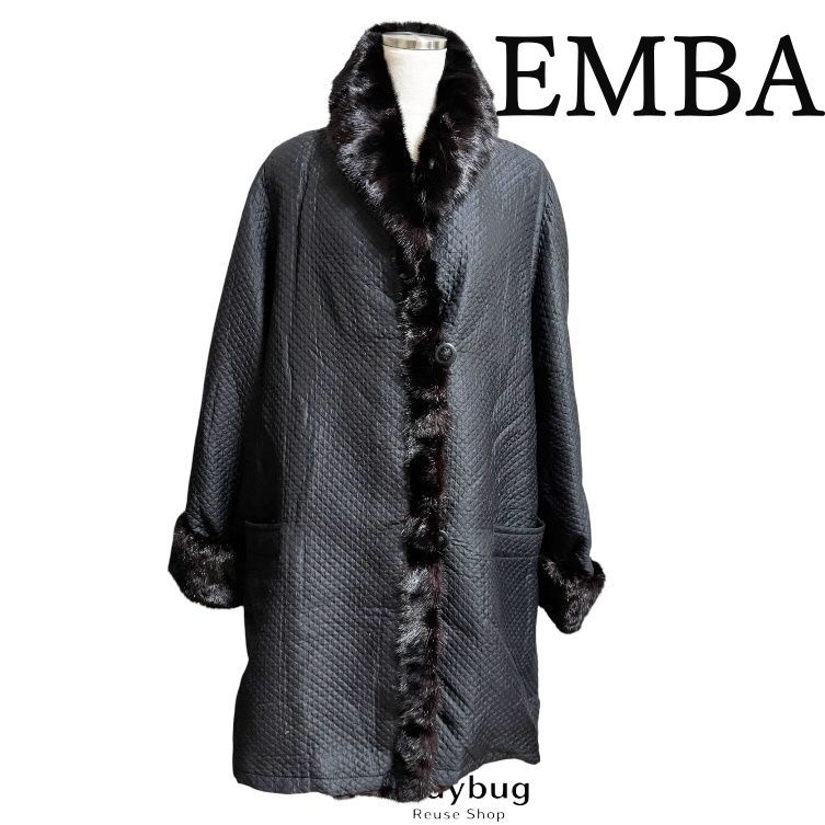 ビンテージ EMBA 高級シルクキルティングコート 上品 リアルファー付き