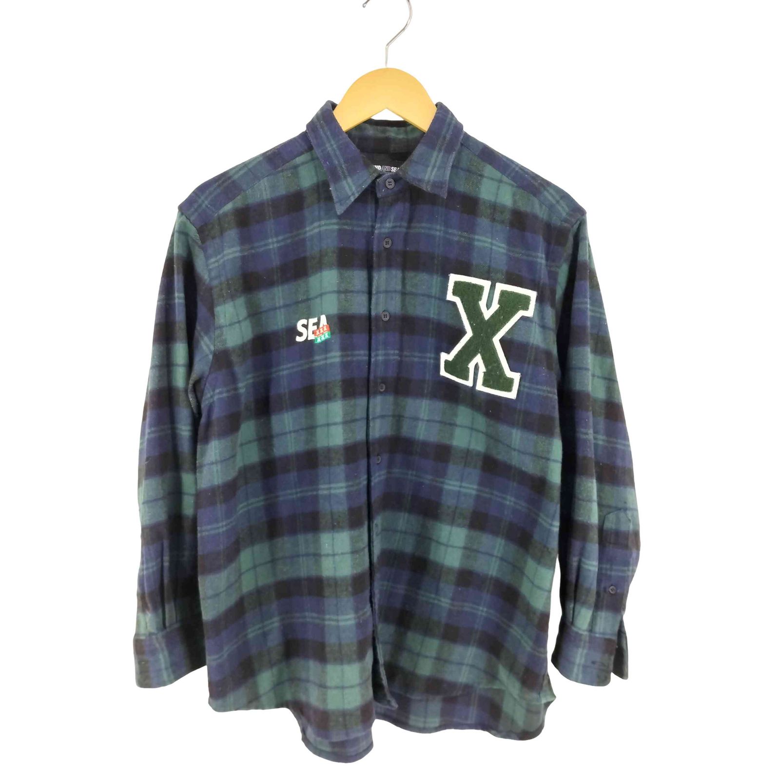 wind and sea チェックシャツ　レザーパッチ　ウインダンシー ウィンダンシー WIND AND SEA チェック柄 ネルシャツ メンズ JPN：S
