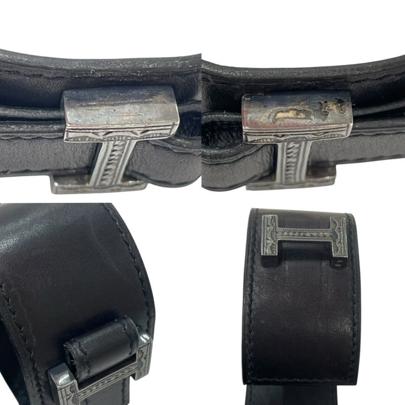 エルメス HERMES アルテミス バングル ブラック シルバー金具 レザー