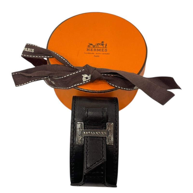 エルメス HERMES アルテミス バングル ブラック シルバー金具 レザー