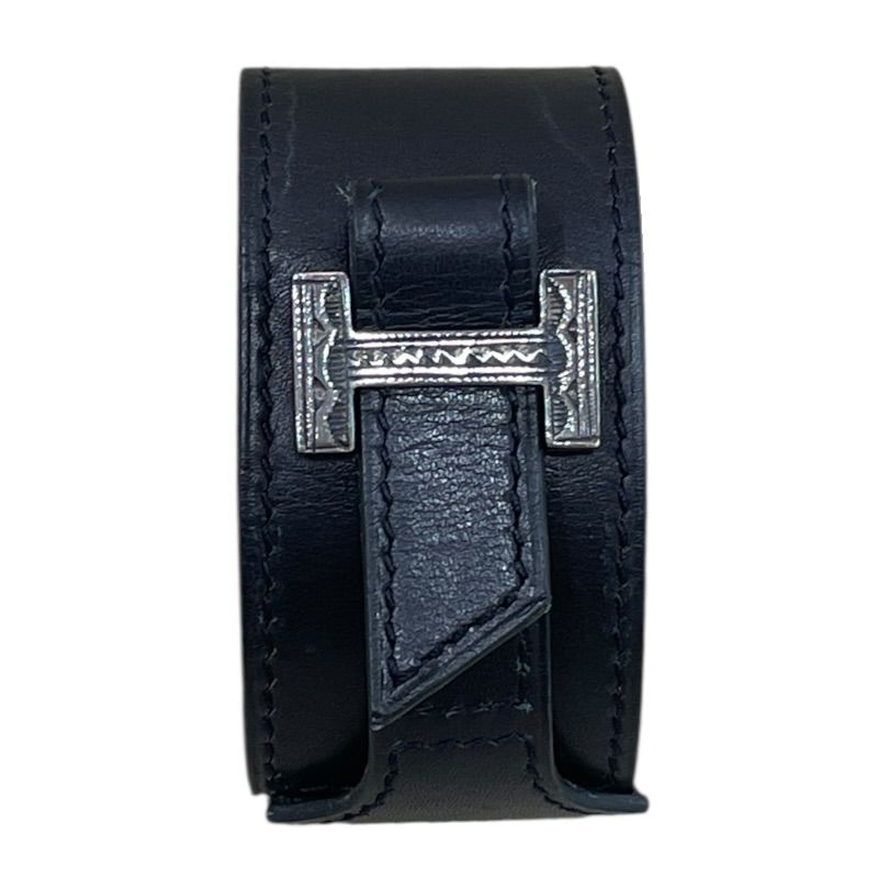 エルメス HERMES アルテミス バングル ブラック シルバー金具 レザー