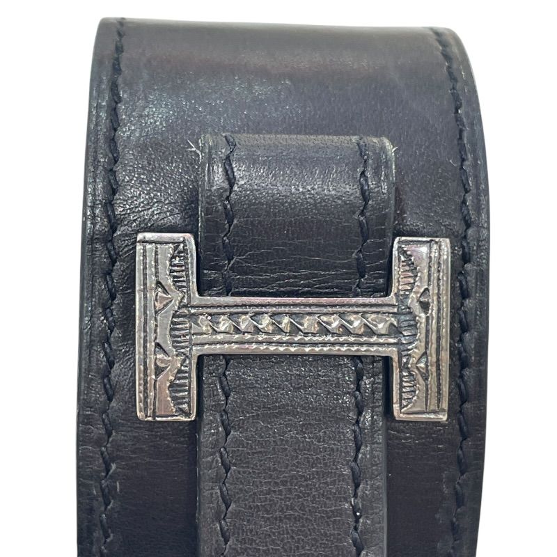 エルメス HERMES アルテミス バングル ブラック シルバー金具 レザー