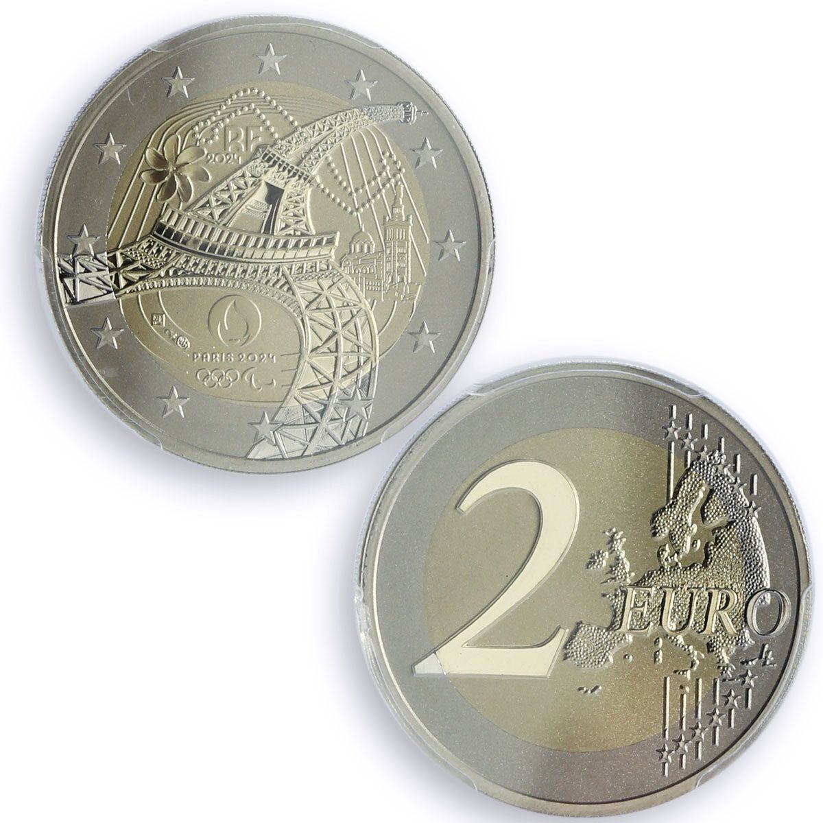 フランス 2ユーロ パリオリンピック エッフェル塔 裏面 PR70 PCGS