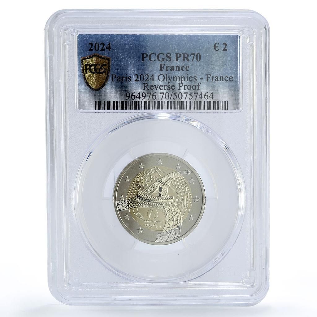 フランス 2ユーロ パリオリンピック エッフェル塔 裏面 PR70 PCGS