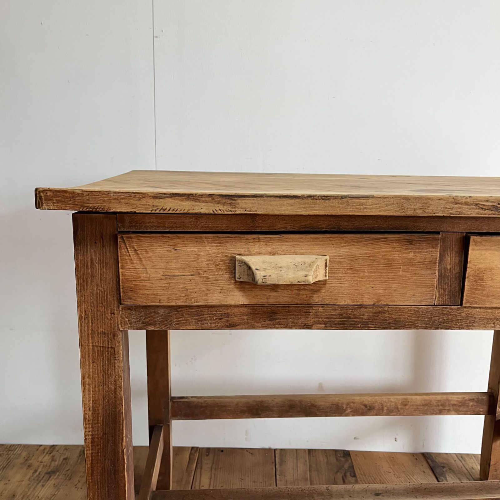 アンティーク テーブル デスク 机 無塗装 無垢材 シャビー y1000f