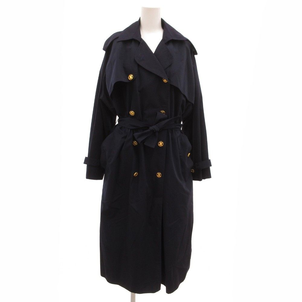 美品　フィービー期　セリーヌ　トレンチコート　シルク　ロゴボタン　ネイビー　M セリーヌ CELINE トレンチコート ロング マカダムボタン ベルト 紺