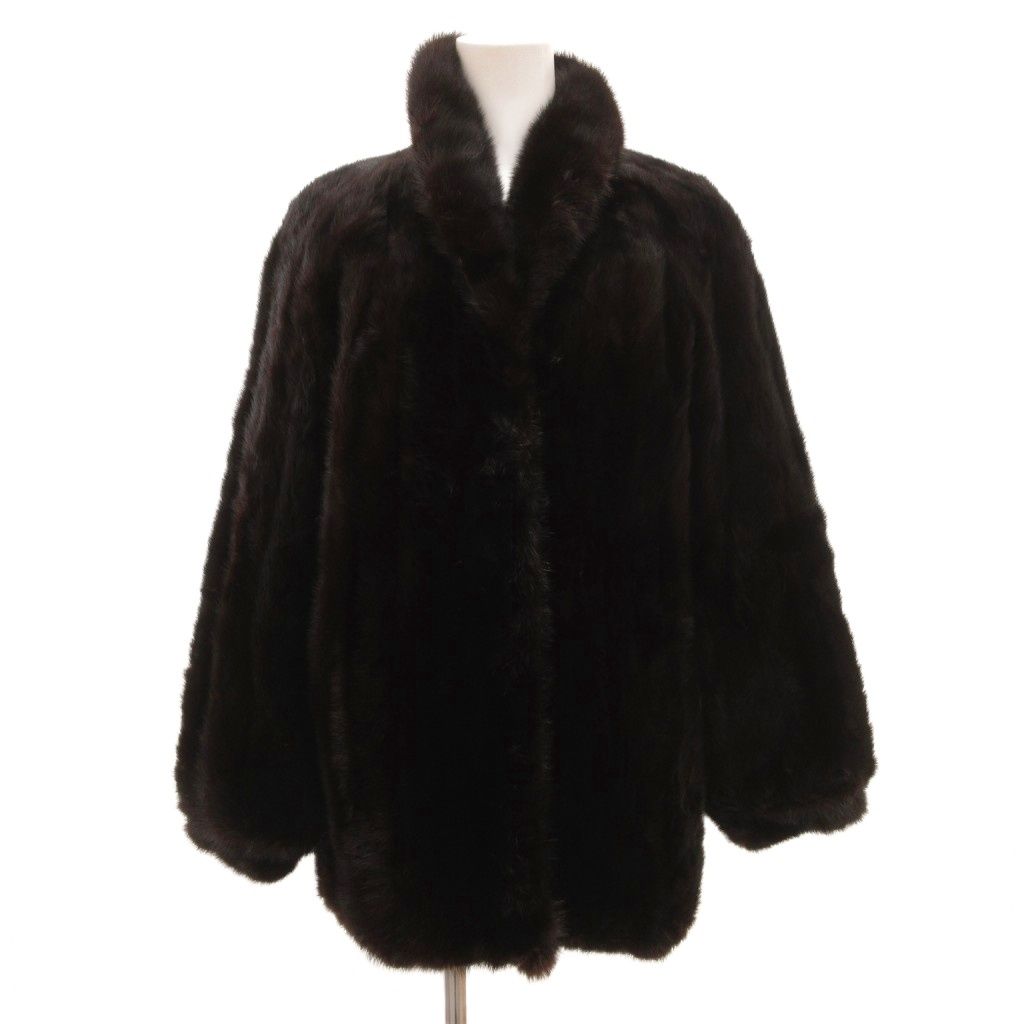 ノーブランド ファーコート 毛皮 ミンク ハーフ丈 11 茶 ブラウン /JS