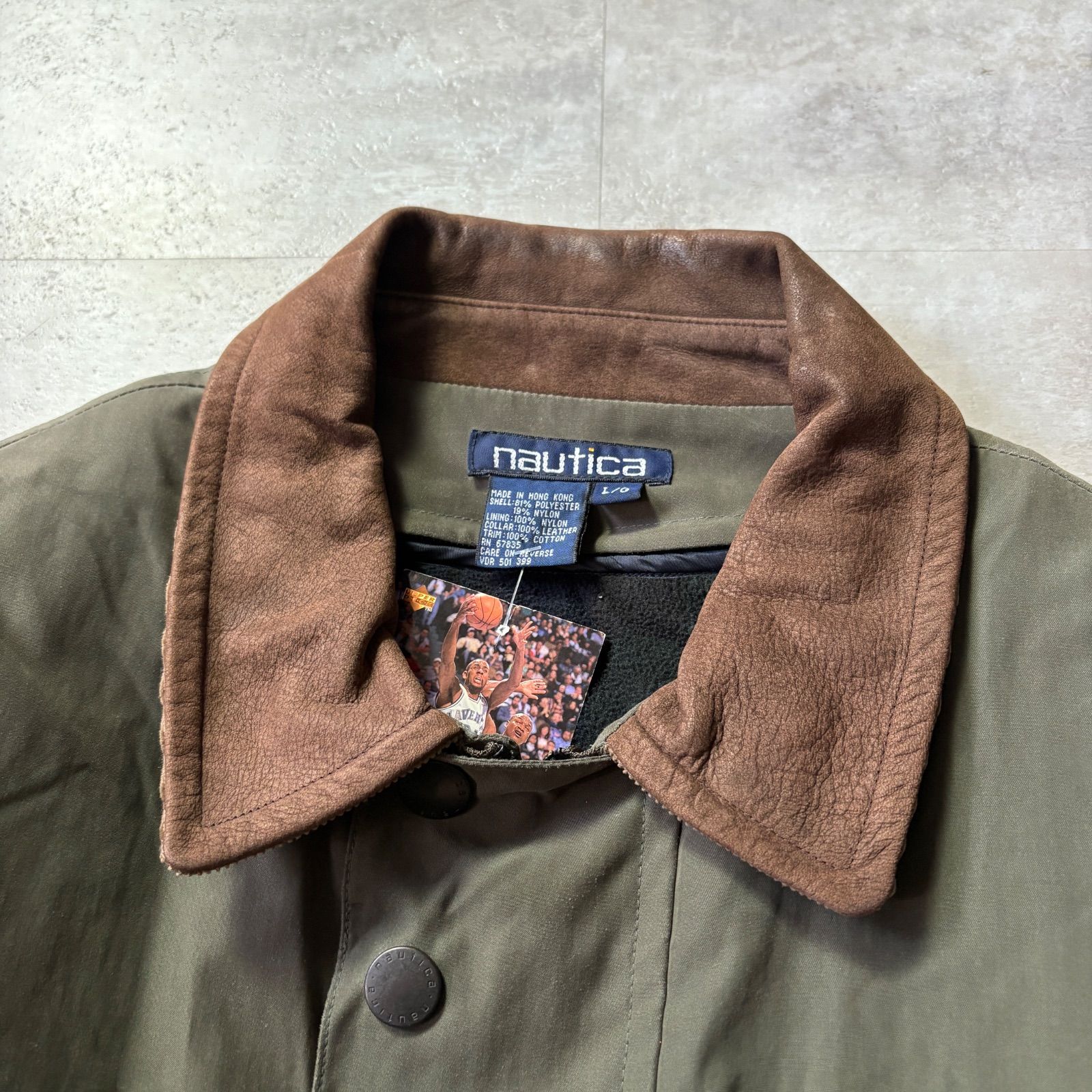 90s NAUTICA 襟レザー切替 ハンティングJKT オレンジ 90s NAUTICA 襟